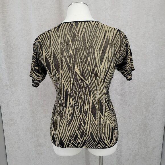 Lauren Ralph Lauren Gold and Black Knit Vneck Cold Shoulder Short Sleeve Top - Picture 6 of 9